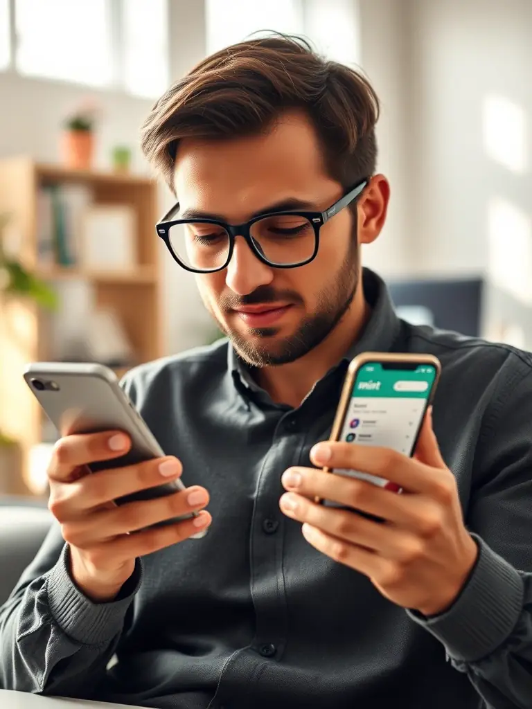 A user effortlessly switching between the TurboTax and Mint apps on their mobile phone, demonstrating the seamless transition enabled by SSO.